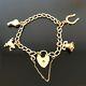Vintage 9ct Gold Charm Bracelet With 4 Charms Heart Lock Fastener 10.5g #213