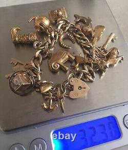 Vintage 9ct Gold Charm Bracelet with Heart Shaped Padlock Fully Hallmarked 32.30g