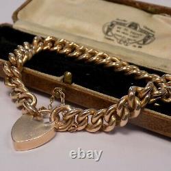 Vintage 9ct Gold Curb Bracelet With Heart Padlock Safety 18.3g Free Postage