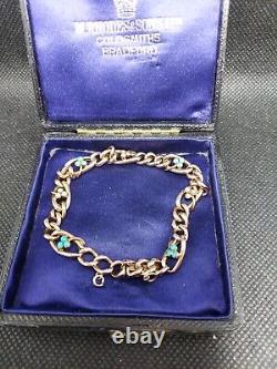 Vintage 9ct Gold Curb Link Bracelet Set With Turquoise And Pearls