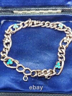 Vintage 9ct Gold Curb Link Bracelet Set With Turquoise And Pearls