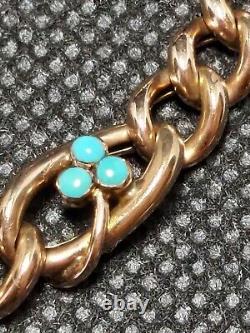 Vintage 9ct Gold Curb Link Bracelet Set With Turquoise And Pearls