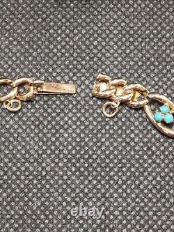 Vintage 9ct Gold Curb Link Bracelet Set With Turquoise And Pearls