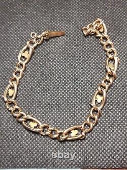 Vintage 9ct Gold Curb Link Bracelet Set With Turquoise And Pearls