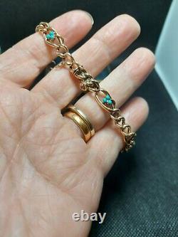 Vintage 9ct Gold Curb Link Bracelet Set With Turquoise And Pearls