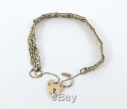 Vintage 9ct Gold Fancy Link Gate Bracelet, With Heart Padlock