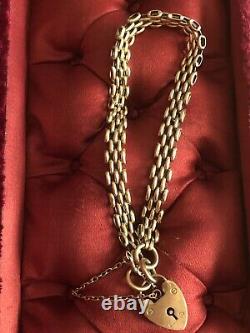 Vintage 9ct Gold Heart Padlock Bracelet
