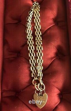 Vintage 9ct Gold Heart Padlock Bracelet