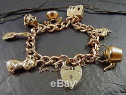 Vintage 9ct Gold Heavy Charm Bracelet 26g 1960s / 70s