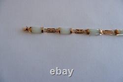 Vintage 9ct Gold Jade Bar Link Bracelet & Earrings, Box Full H. M. S & 11.6 Grams