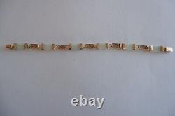 Vintage 9ct Gold Jade Bar Link Bracelet & Earrings, Box Full H. M. S & 11.6 Grams