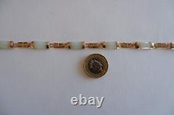 Vintage 9ct Gold Jade Bar Link Bracelet & Earrings, Box Full H. M. S & 11.6 Grams