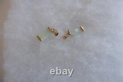 Vintage 9ct Gold Jade Bar Link Bracelet & Earrings, Box Full H. M. S & 11.6 Grams