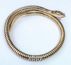 Vintage 9ct Gold Smith & Pepper Coiled Snake Bracelet with Ruby Eyes