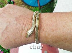 Vintage 9ct Gold Smith & Pepper Coiled Snake Bracelet with Ruby Eyes