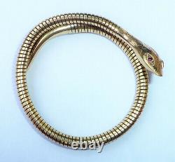 Vintage 9ct Gold Smith & Pepper Coiled Snake Bracelet with Ruby Eyes