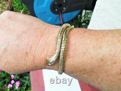 Vintage 9ct Gold Smith & Pepper Coiled Snake Bracelet with Ruby Eyes