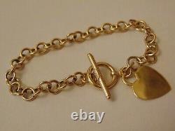 Vintage 9ct Gold T-Bar Love Heart Chain Bracelet Hallmarked 6.9g 7 6mm GIFT BOX
