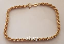 Vintage 9ct Gold Twist Rope Link Chain Bracelet. 7 Long