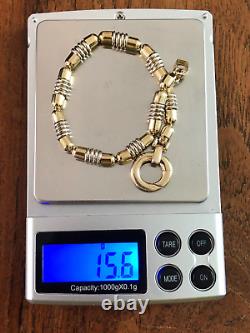 Vintage 9ct Gold (Y&W) Bracelet of Ridged Torpedo design FH London 1988 15.6g