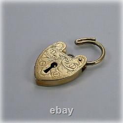 Vintage 9ct Gold hand-engraved Heart Padlock Fastener for Charm Bracelet