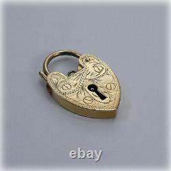 Vintage 9ct Gold hand-engraved Heart Padlock Fastener for Charm Bracelet