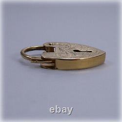 Vintage 9ct Gold hand-engraved Heart Padlock Fastener for Charm Bracelet