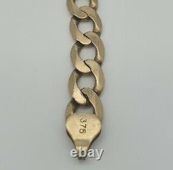 Vintage 9ct Hallmarked Solid Gold Flat Curb Link Bracelet 13.5 Grams 8.5 Long