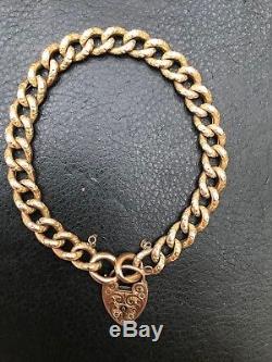 Vintage 9ct Rose Gold Curb Link Bracelet & Heart Padlock Clasp 13.7 Grams
