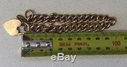 Vintage 9ct Rose Gold Curb Link Bracelet Heart Padlock HEAVY