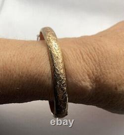 Vintage 9ct Rose Gold Engraved Bangle With Safety Chain