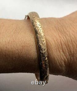 Vintage 9ct Rose Gold Engraved Bangle With Safety Chain