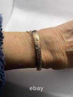 Vintage 9ct Rose Gold Engraved Bangle With Safety Chain