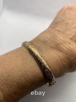 Vintage 9ct Rose Gold Engraved Bangle With Safety Chain