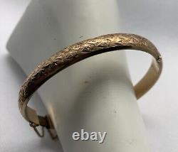 Vintage 9ct Rose Gold Engraved Bangle With Safety Chain