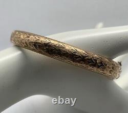 Vintage 9ct Rose Gold Engraved Bangle With Safety Chain