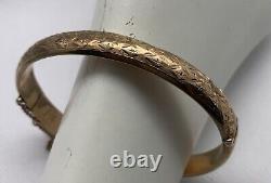 Vintage 9ct Rose Gold Engraved Bangle With Safety Chain