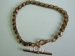 Vintage 9ct Rose/old Gold Chunky Fancy Link Bracelet With T Bar 8.5 Inches