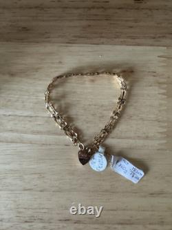 Vintage 9ct Yellow Gold 3 Bar Gate-Link Bracelet Heart Padlock 3.860g Hallmarked