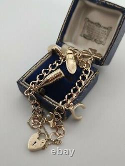 Vintage 9ct Yellow Gold 6 Charm Curb Link Bracelet