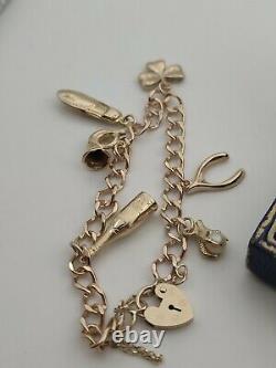 Vintage 9ct Yellow Gold 6 Charm Curb Link Bracelet