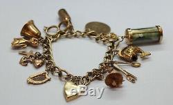 Vintage 9ct Yellow Gold Charm Bracelet With 12 Charms