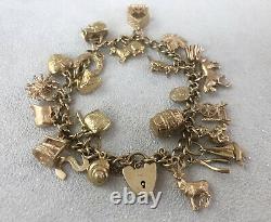 Vintage 9ct Yellow Gold Charm Bracelet With 24 Charms Item B0648