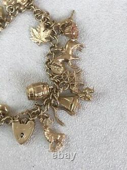 Vintage 9ct Yellow Gold Charm Bracelet With 24 Charms Item B0648