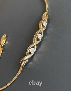 Vintage 9ct Yellow Gold Diamond Bracelet Chain