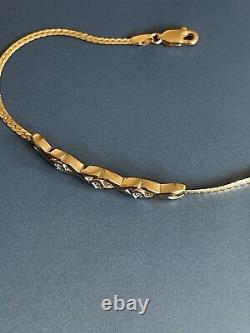 Vintage 9ct Yellow Gold Diamond Bracelet Chain