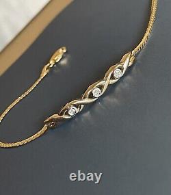Vintage 9ct Yellow Gold Diamond Bracelet Chain