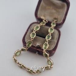 Vintage 9ct Yellow Gold Peridot Beaded Tennis Style Fancy Link Bracelet 9k 375