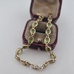 Vintage 9ct Yellow Gold Peridot Beaded Tennis Style Fancy Link Bracelet 9k 375