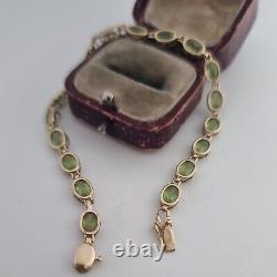 Vintage 9ct Yellow Gold Peridot Beaded Tennis Style Fancy Link Bracelet 9k 375